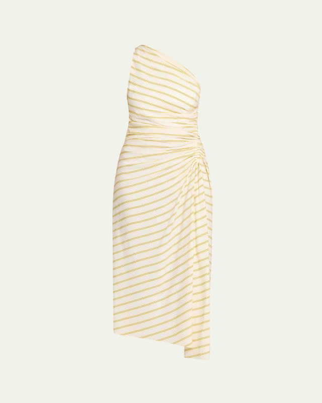 Carolyn Striped One-Shoulder Midi Dress
